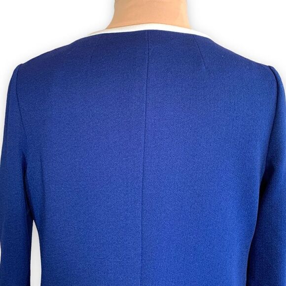 Vintage Judy Wayne Jacket Blue White Open Front Red Geometric Collarless Blazer - Picture 5 of 10